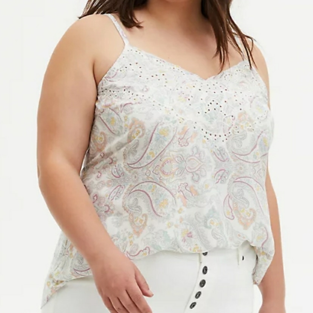 Torrid Sophie Ivory Paisley Challis Eyelet Cami size 0 spaghetti strap top